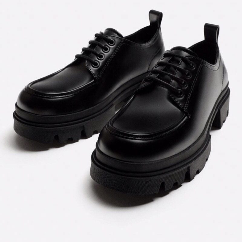 ZARA Men Moc Toe Chunky Shoes Sepatu Derby Pria Black