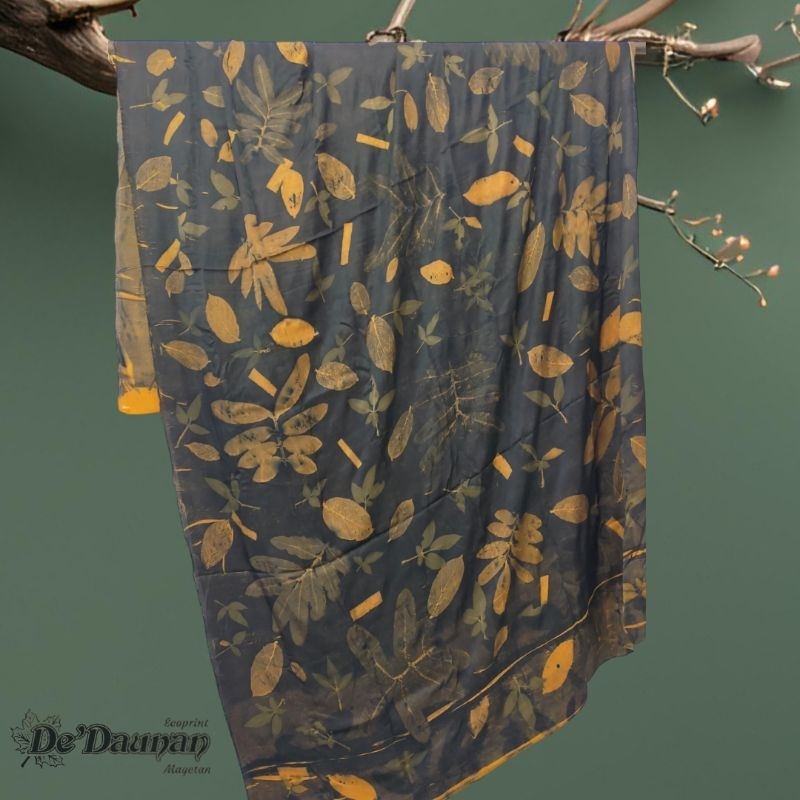 kain ecoprint batik sutra viscose warna alam motif cetak daun original asli