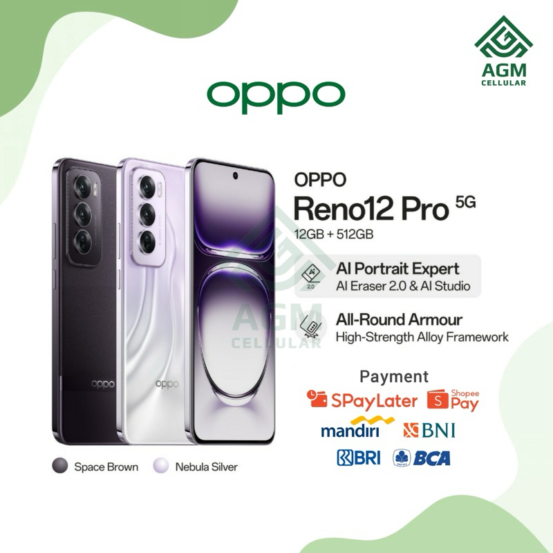 HANDPHONE OPPO RENO 12 PRO 5G RAM 12GB/512GB (Space Brown & Nebula Silver)