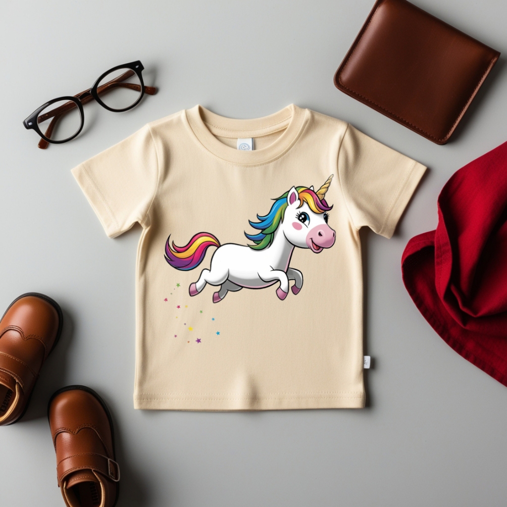 Baju Kaos Anak Perempuan Warna Cream Gambar Unicorn Kuda Poni 1-12 Tahun - Unicorn