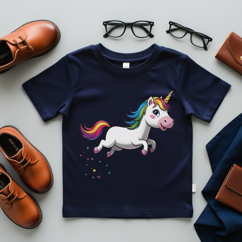 Baju Kaos Anak Perempuan Warna Navy Gambar Unicorn Kuda Poni 1-12 Tahun - Unicorn