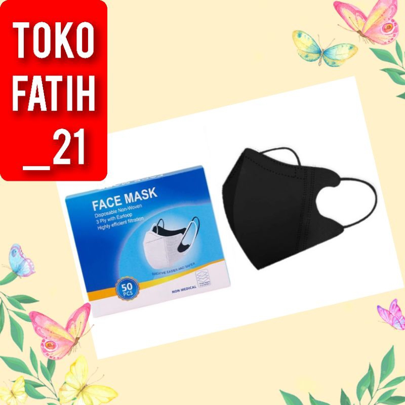 Masker Duckbill 50Pcs Mask Earloop  Hitam Protective Mask Duckbill Putih Free Box Isi 50 Pcs Duckbil