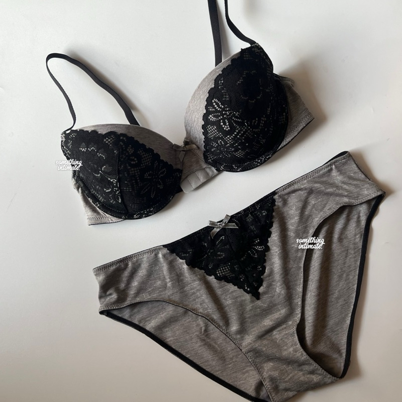 [ONE SET] H&M Bardot Cotton Lace Bra + Panty Set / Beha dan Celana Dalam Wanita BH Underwear Panties