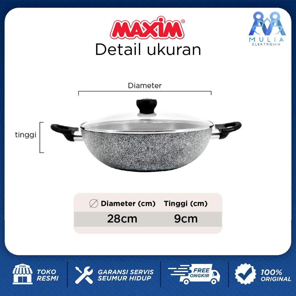 Maxim Neostone Wok Ceramic 30 cm Wajan Maxim / Neostone Wok 30 Cm Plus Tutup Kaca