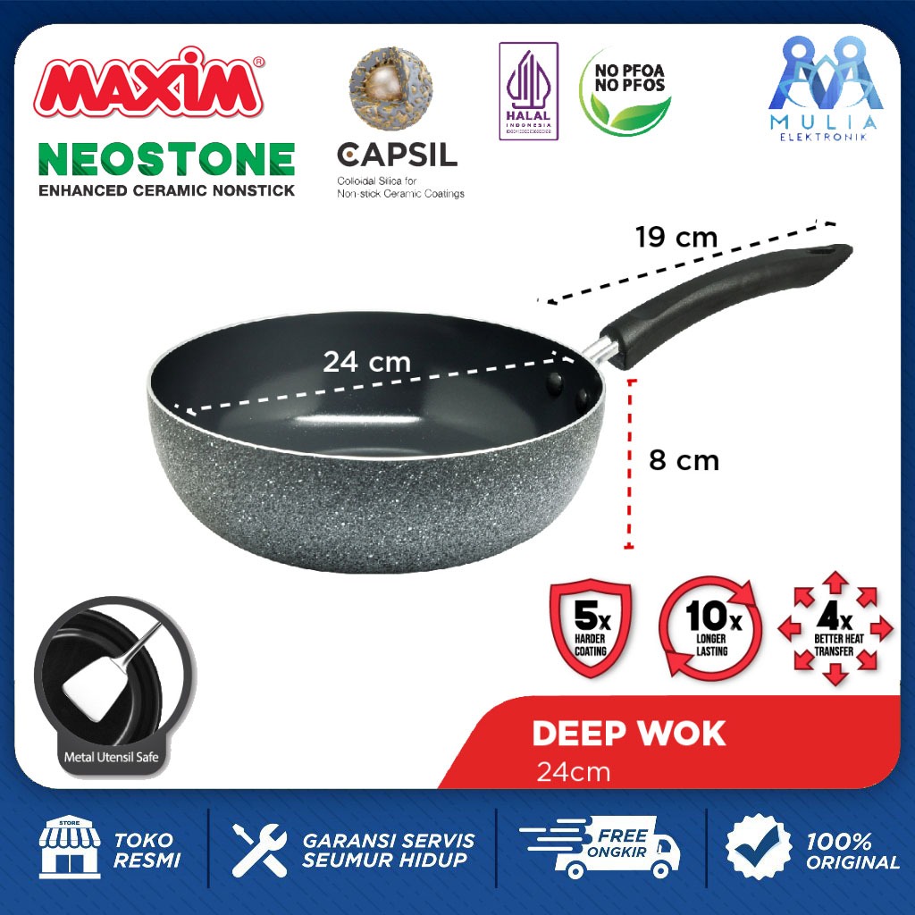 Maxim Neostone Deep Wok 24 cm | Ceramic Series Wok Pan Anti Lengket Panci Penggorengan