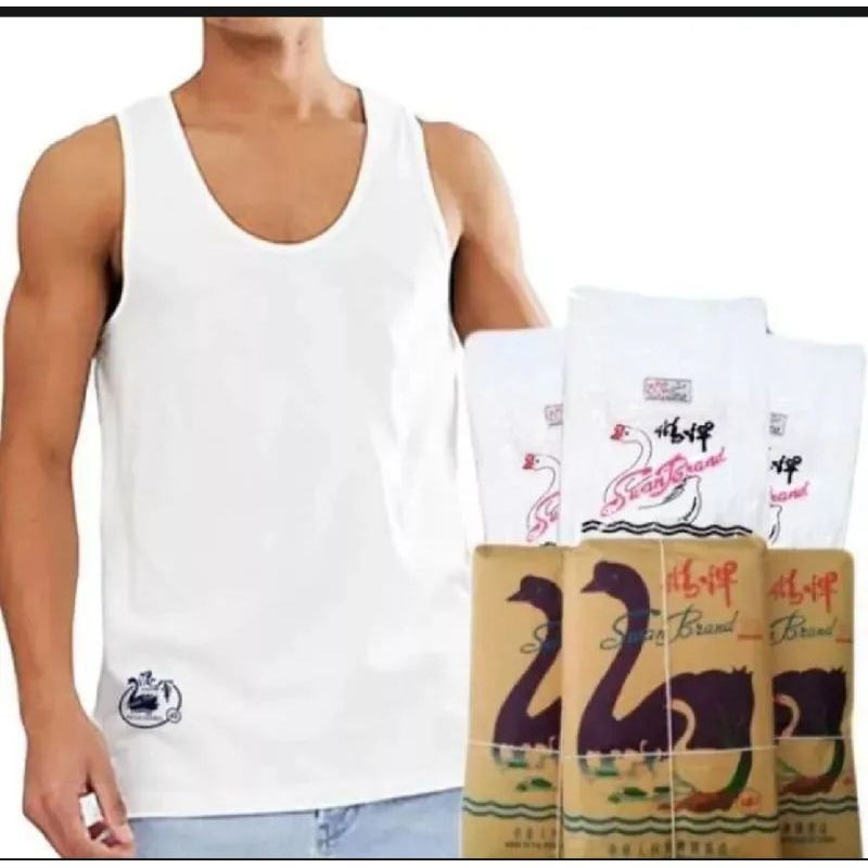 swan kaos dalam singlet pria dewasa warna putih merk swan