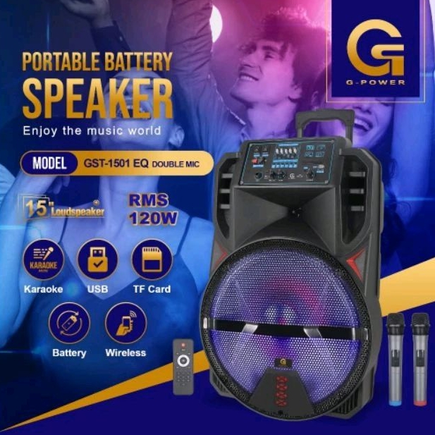 SPEAKER PORTABLE BLUETOOTH G-POWER GST-1501EQ UKURAN 15 INCH