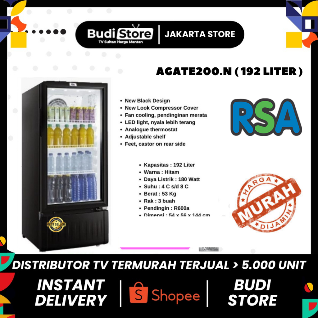 Showcase RSA 3 Rak 192 Liter Display Cooler AGATE-200N AGATE200 Budi Store Jakarta