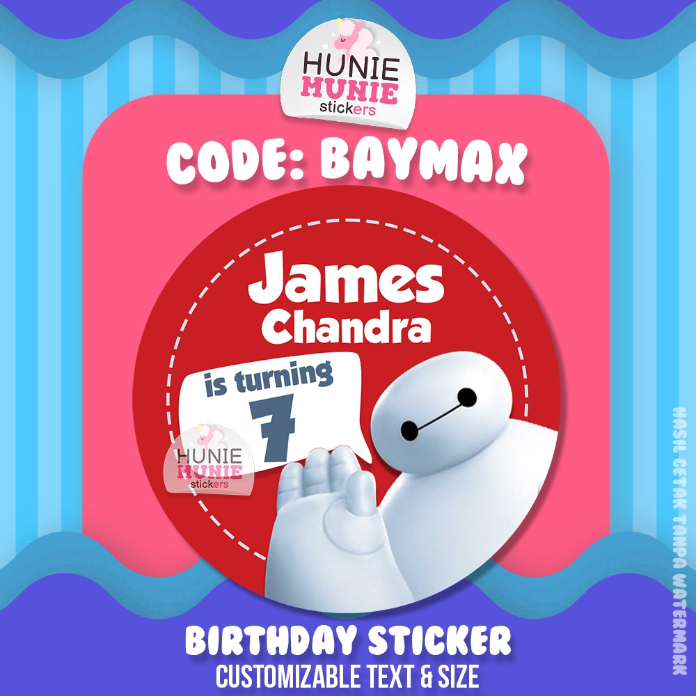 

Sticker Birthday Custom - Baymax Big Hero 6 (20pcs) - Stiker Ulang Tahun Hunie Munie
