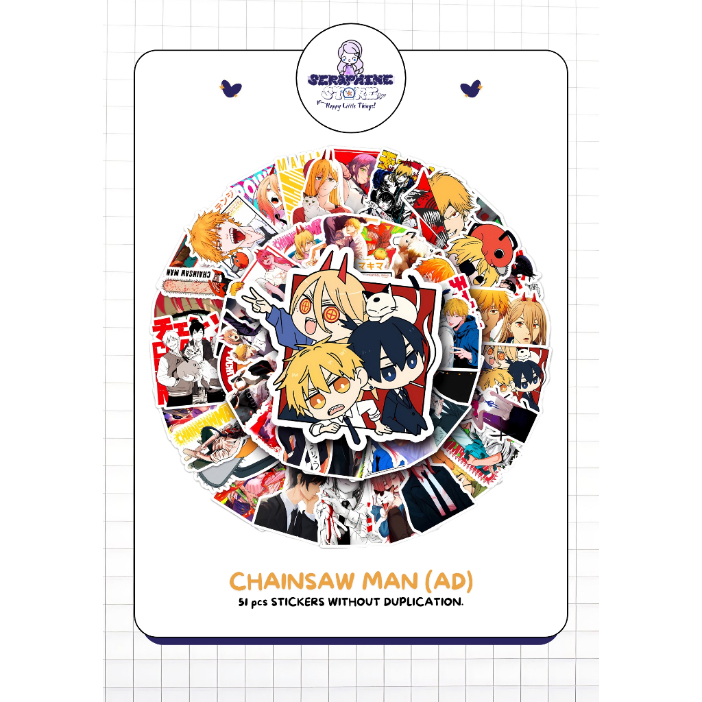 

STICKER PACK DAILY VINYL WATERPROOF | CHAINSAW MAN 51PCS | ANIME DECORATION STICKER for Tumbler Koper Laptop Helm Casing