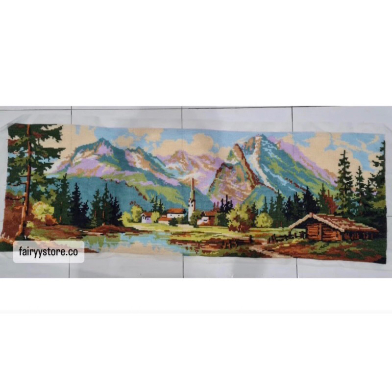 Kristik strimin cross stitch pemandangan mountain view pegunungan potrait