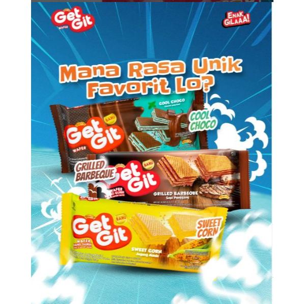 

Camilan Makanan Ringan Wafer Get Git 102 Gram Chocolate, Sweet Corn, Lemon, Cheese, Cool Choco, Grilled Barbeque