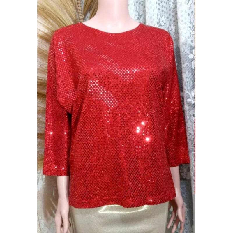 Blouse Blink Korea  Merah Mewah, Elegan