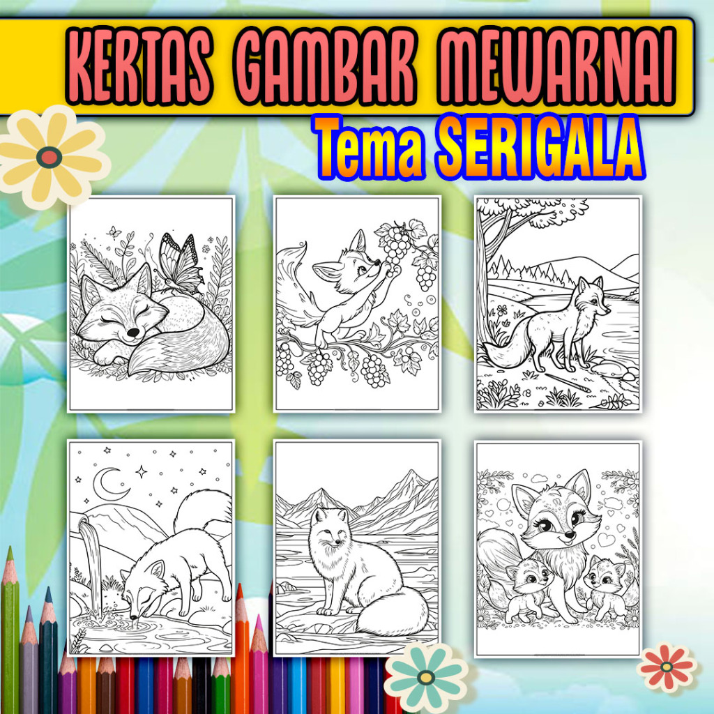 

Kertas Mewarnai Anak paud, sd, smp, sma maupun dewasa kertas tebal ukuran A4 tema SERIGALA
