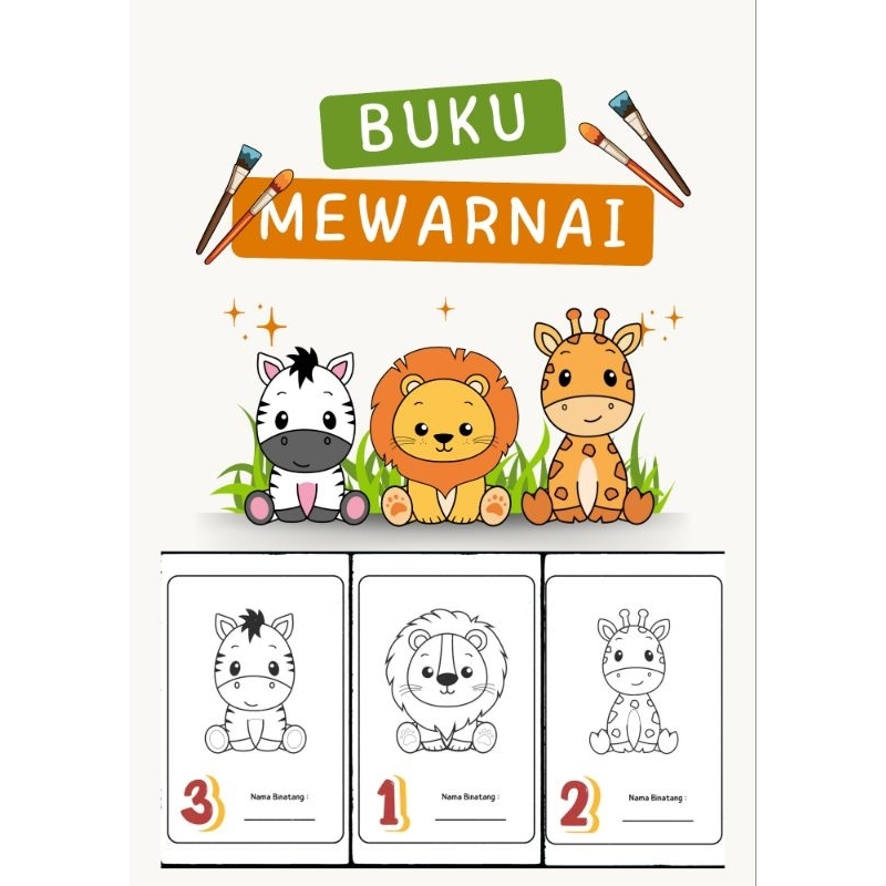 

Lembar Mewarnai Tema Binatang 50 Lembar.. Ukuran A5.