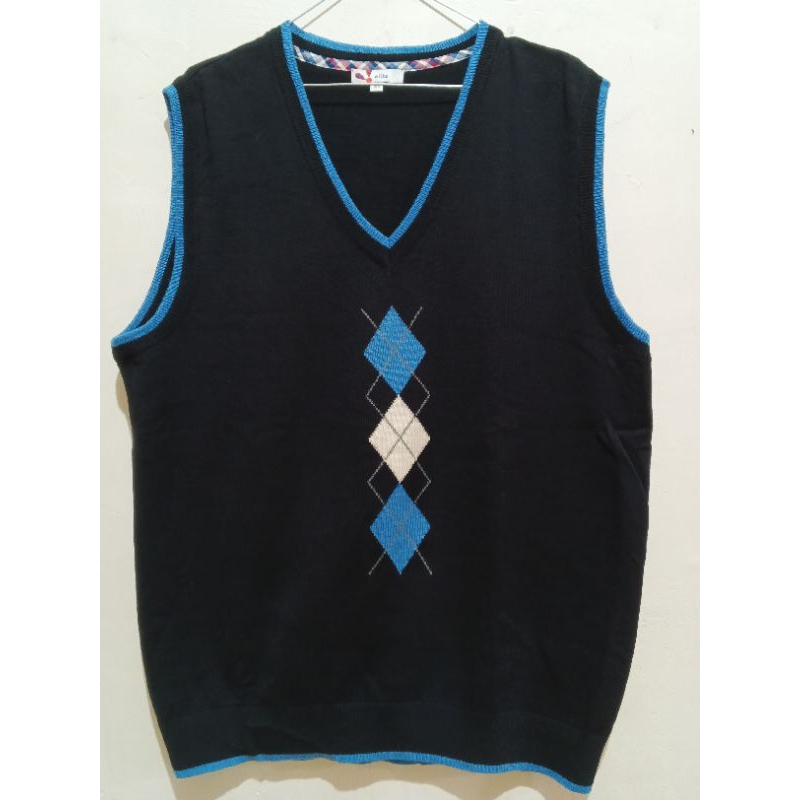 [Alx] PL Vest rajut cowok cewek ketupat biru