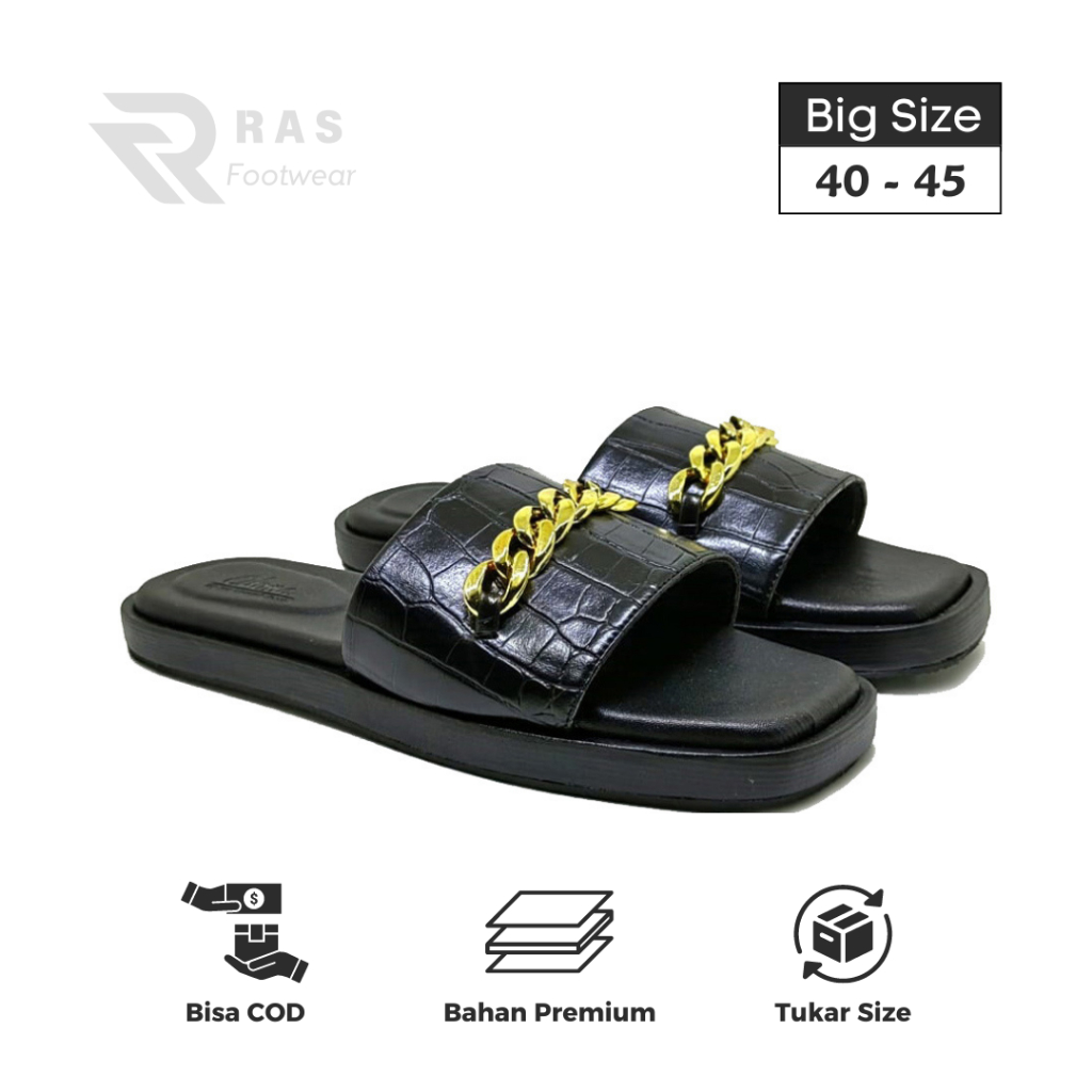 RAS Lavisa - Sandal Flat Ukuran Jumbo 40 41 42 43 44 45 | Sandal Slide Wanita Kulit Croco