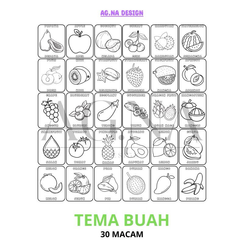 

PAKET MEWARNAI ANAK KERTAS UKURAN A5 DAN A4 TEMA BUAH-BUAHAN | LATIHAN MEWARNAI ANAK