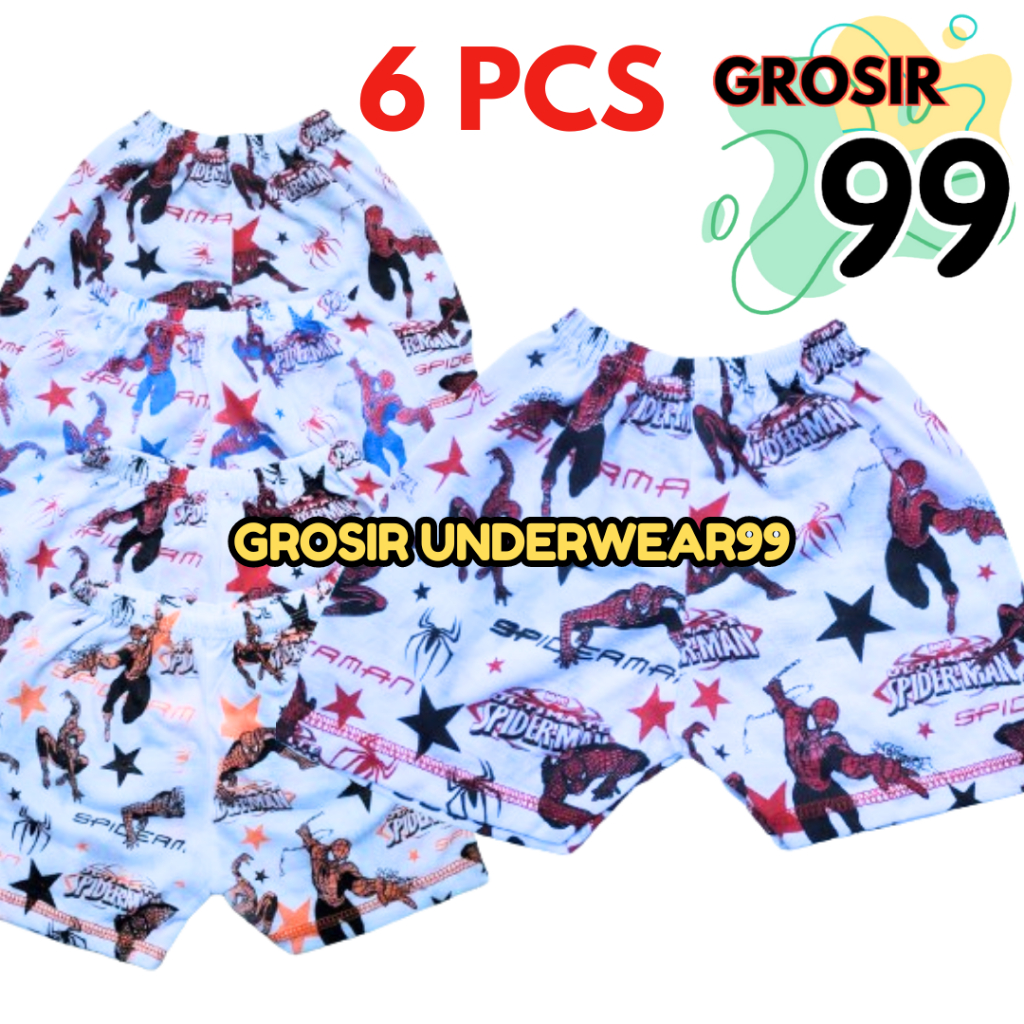 6 PCS Celana Pendek / Kolor Harian Anak LakI Laki Motif Kartun Spider mann GROSIR99