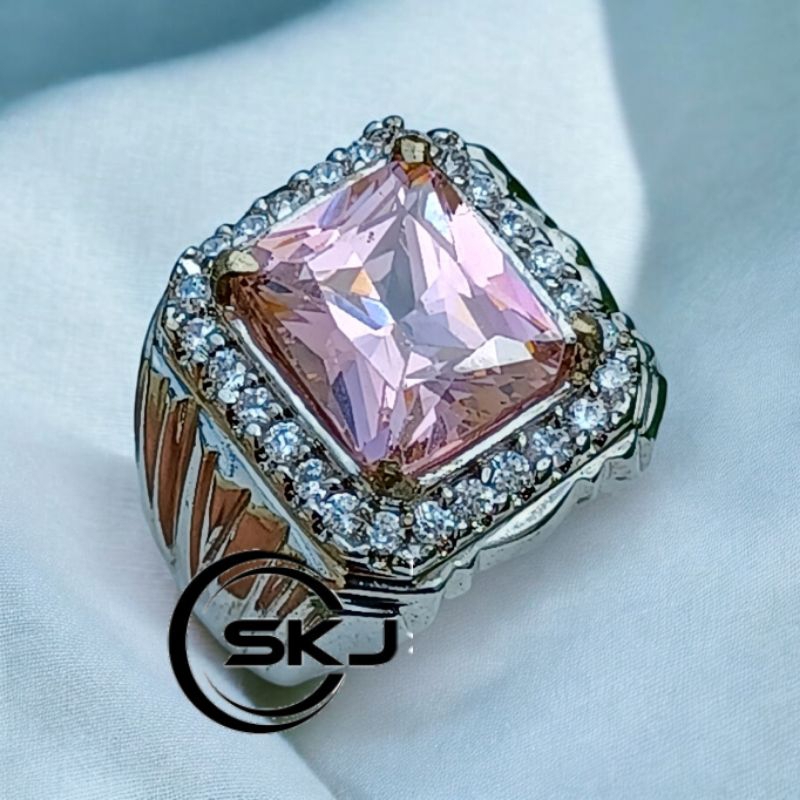 CINCIN BATU PERMATA PINK TOPAS KOTAK CUTTING