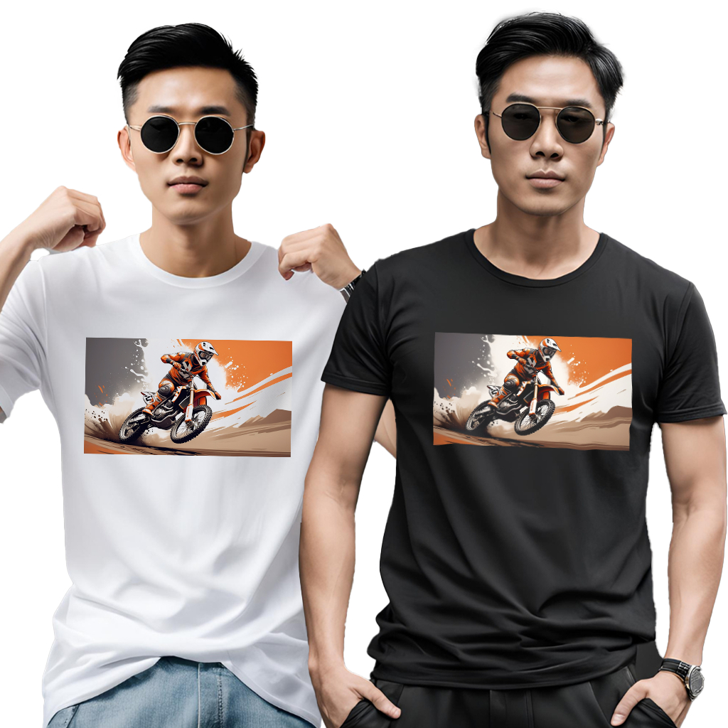 REXFORD Kaos Gambar Motor Sablon DTF Hitam Putih Keren Regular Fit Katun 20s