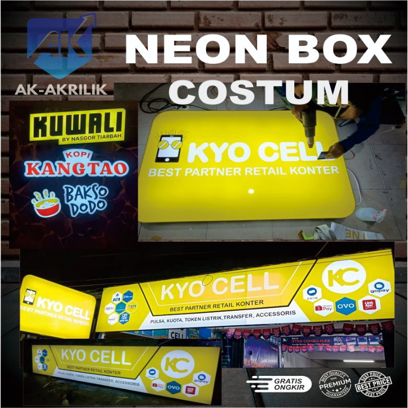 Neon Box Akrilik LED / Neon Box Nyala/Neon Box Kotak/Neon Box Bulat/Neon Box Custom Ukuran & Desain
