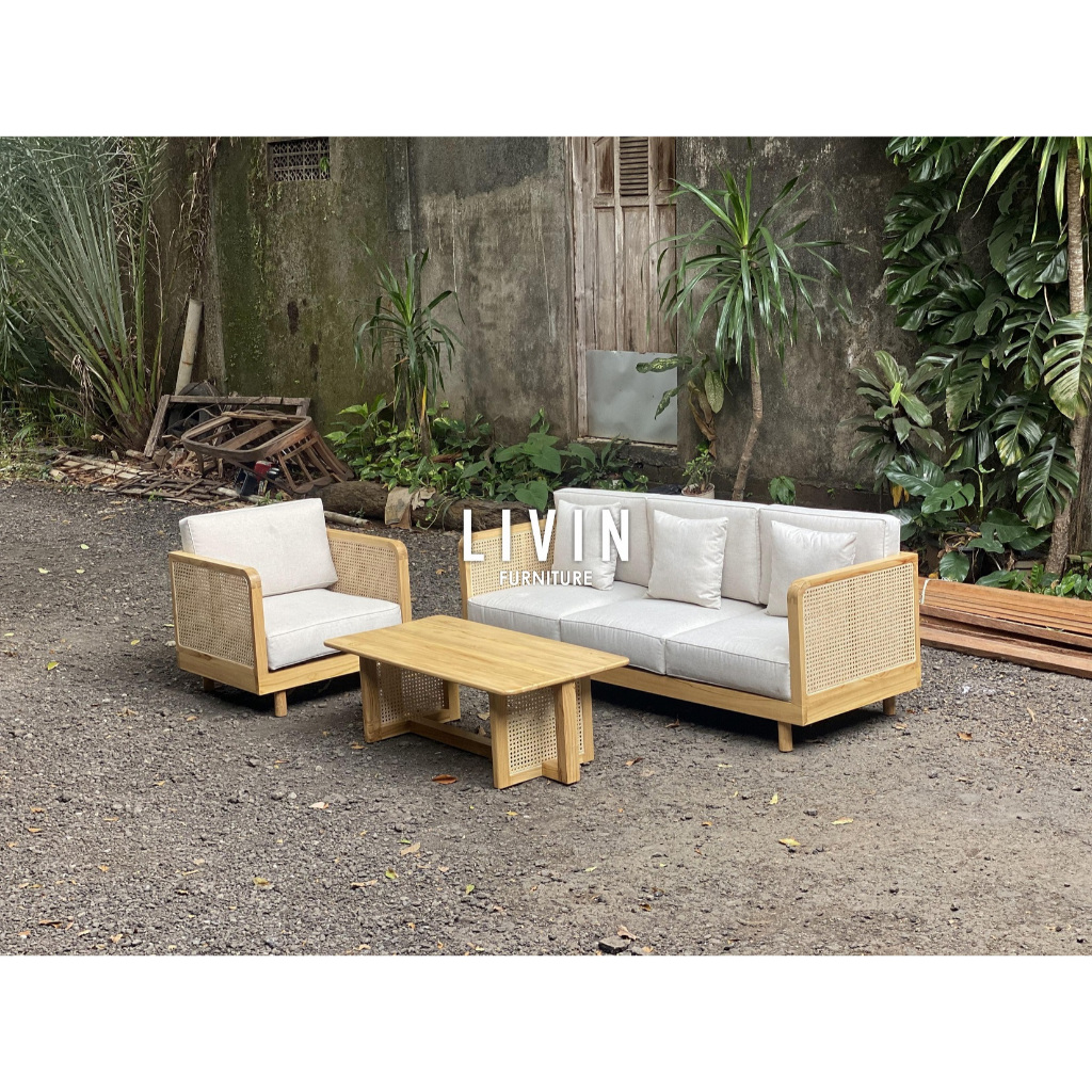 Kursi Sofa Set Jati Rotan Dudukan 31 + Meja