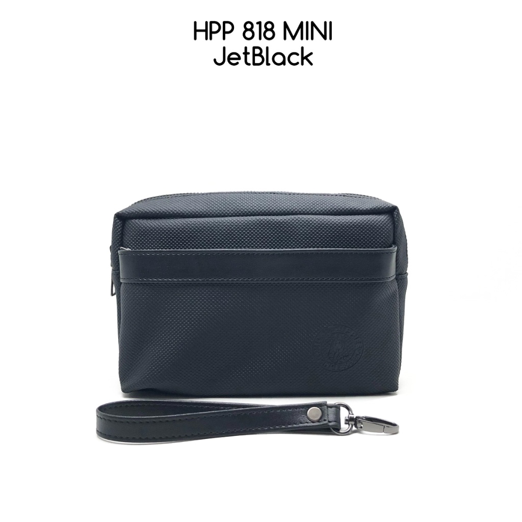 Handbag Clutch Pria Cowok Wanita Cewek Unisex HUSH PUPPIES 818-1 MINI SERIES JETBLACK HITAM Kulit Sa