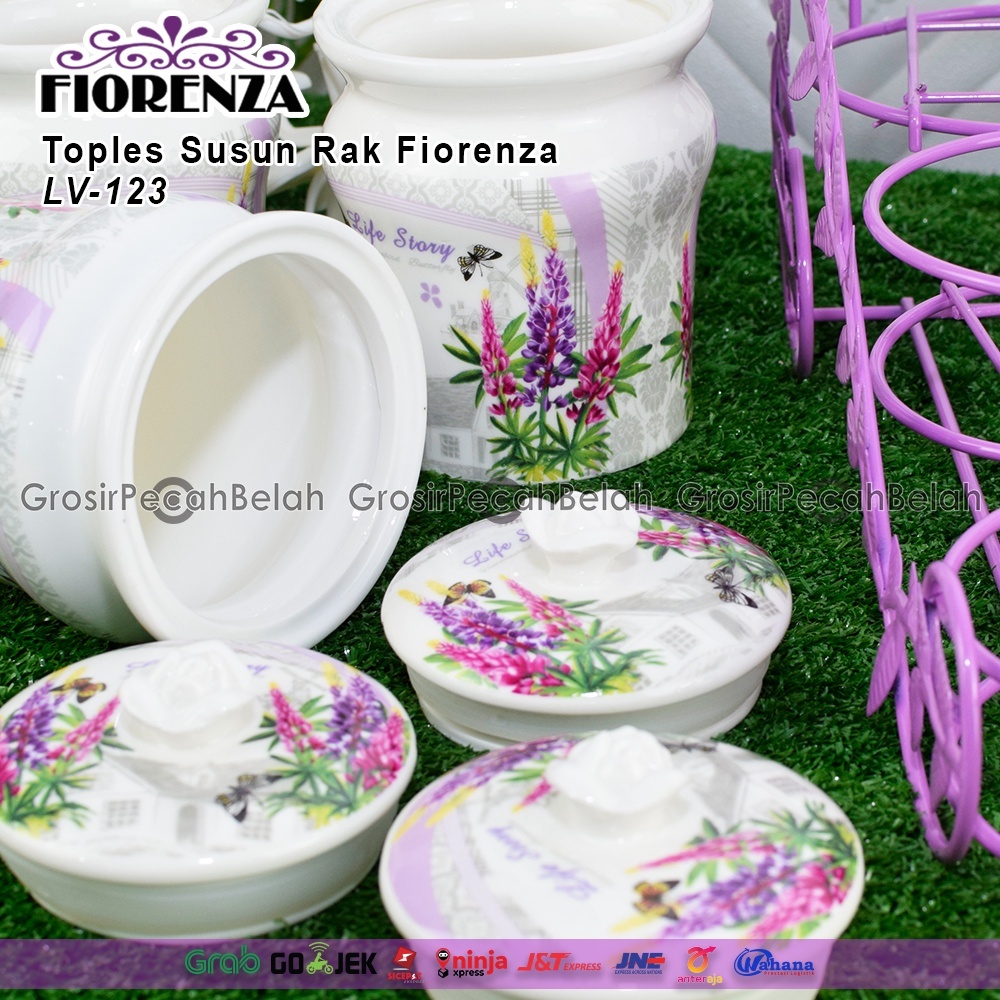 Toples Kue Makanan Permen Keramik Rak Set Motif Bunga Fiorenza LV-123