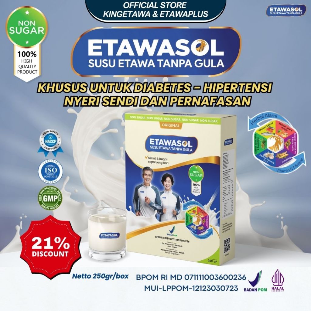 

Etawasol - Susu Etawa 100% Bebas Gula Atasi Diabetes, Hipertensi, Nyeri Sendi dan Pernafasan - 1 Box