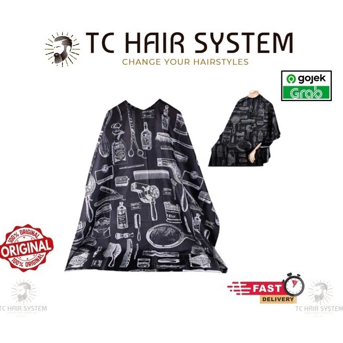 VFWPH8865 Kain Penutup Badan Pangkas Rambut  Kain Barbershop Hitam Jubah Apron