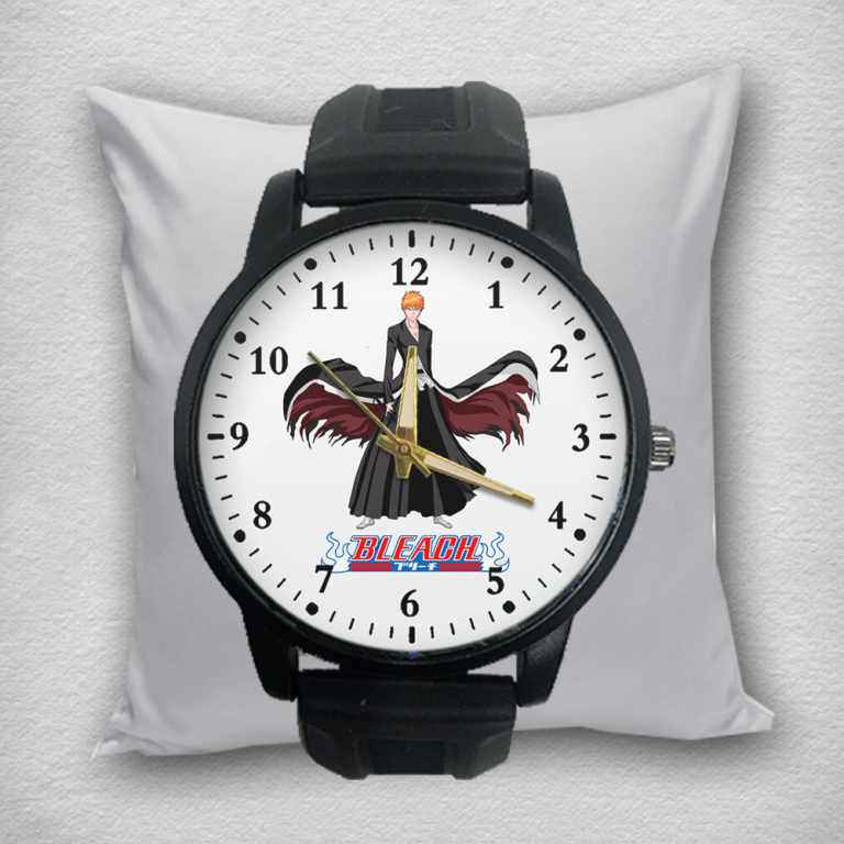 Jam Tangan ANIME BLEACH Pria UNISEX Keren Terbaru 02 Rubber Karet Murah Meriah Warna Hitam Unik Olah