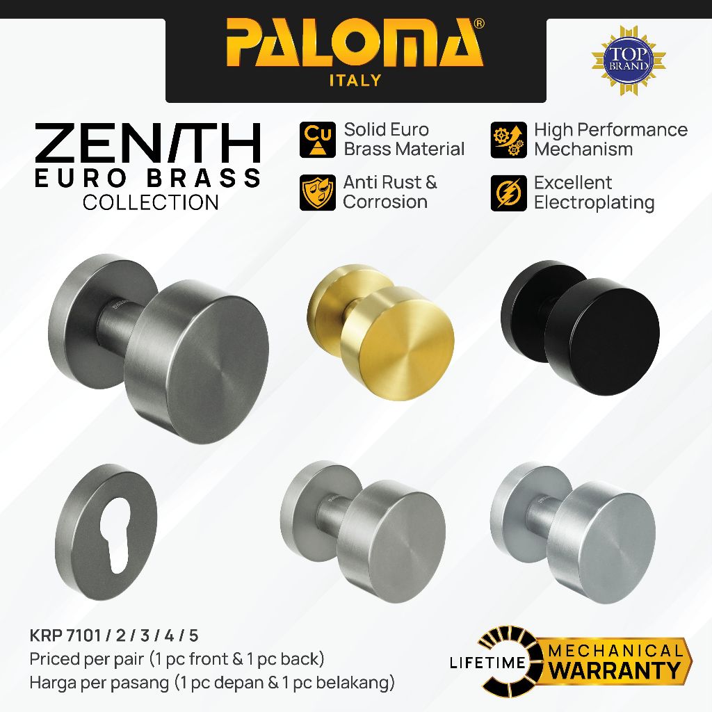 PALOMA Gagang Knob Pintu Door Handle Roses Lever Euro Brass Kuningan Zenith Palma Emas Gold Hitam Bl