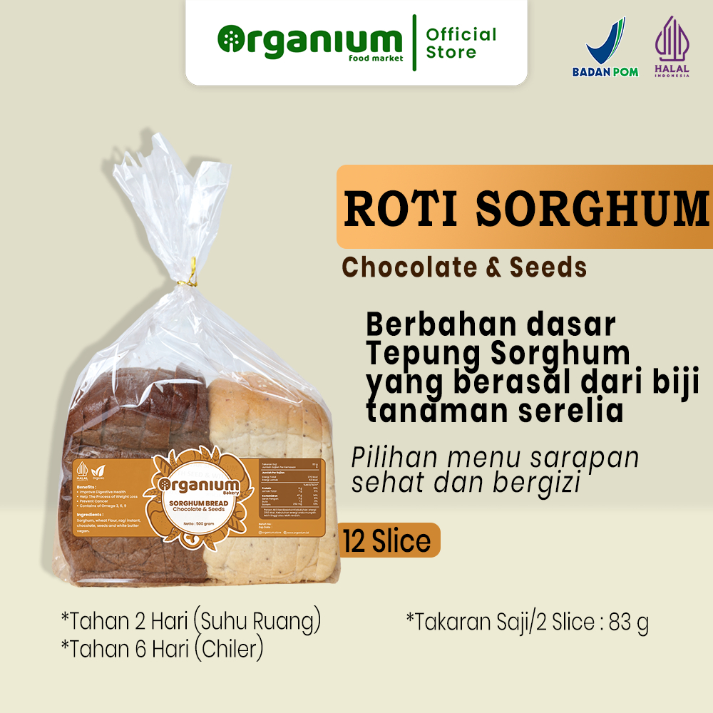 Organium Bread Sorghum With Seed & Chocochips, Roti Sorgum Coklat dan biji-bijian - 500g