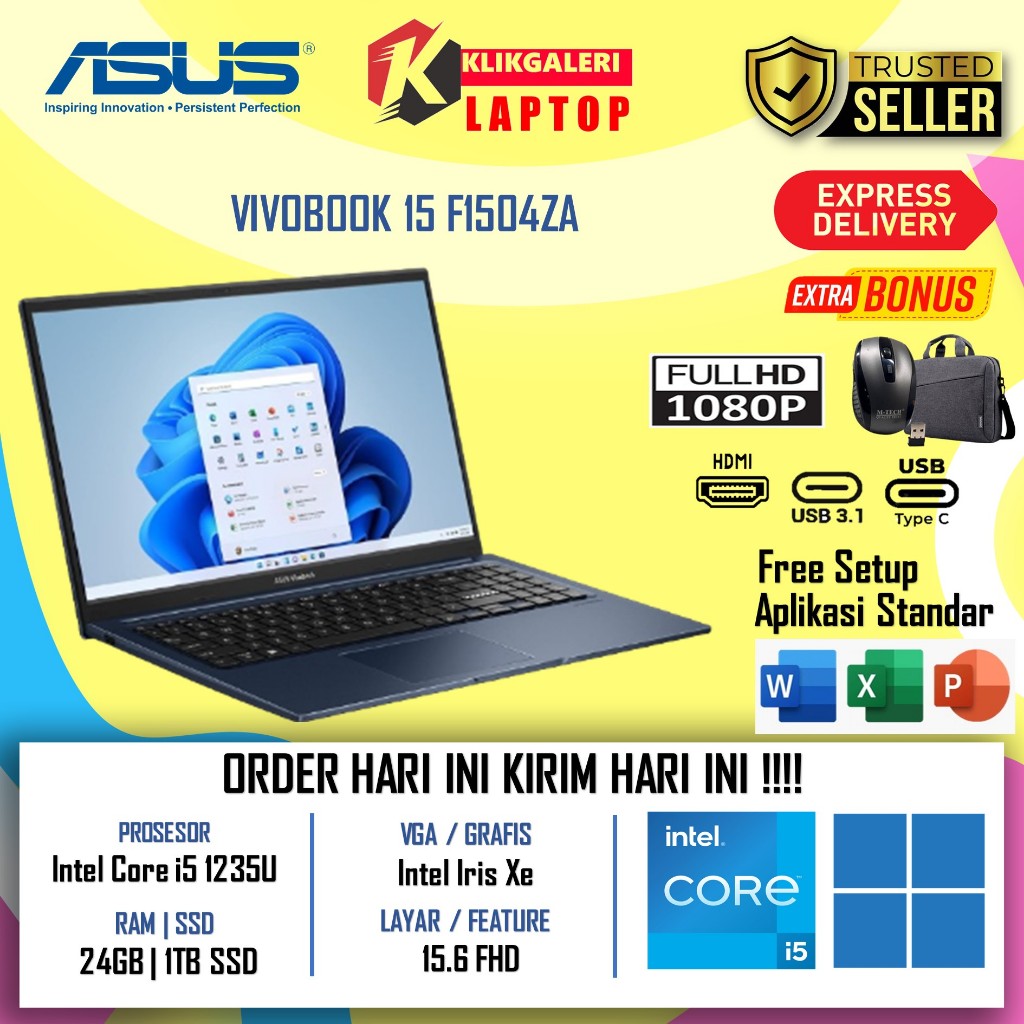 Laptop Kerja Asus Vivobook 15 F1504ZA Core i5 / i3 Gen12 24GB 512GB SSD FHD WINDOWS ORI