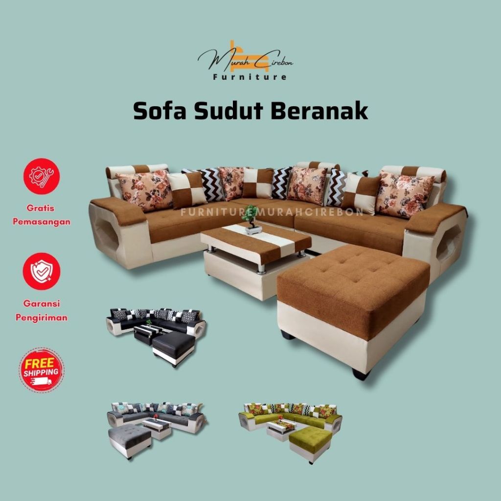 Sofa Sudut Beranak Full Set - Sofa Ruang Tamu Luas - Kursi Tamu Mewah