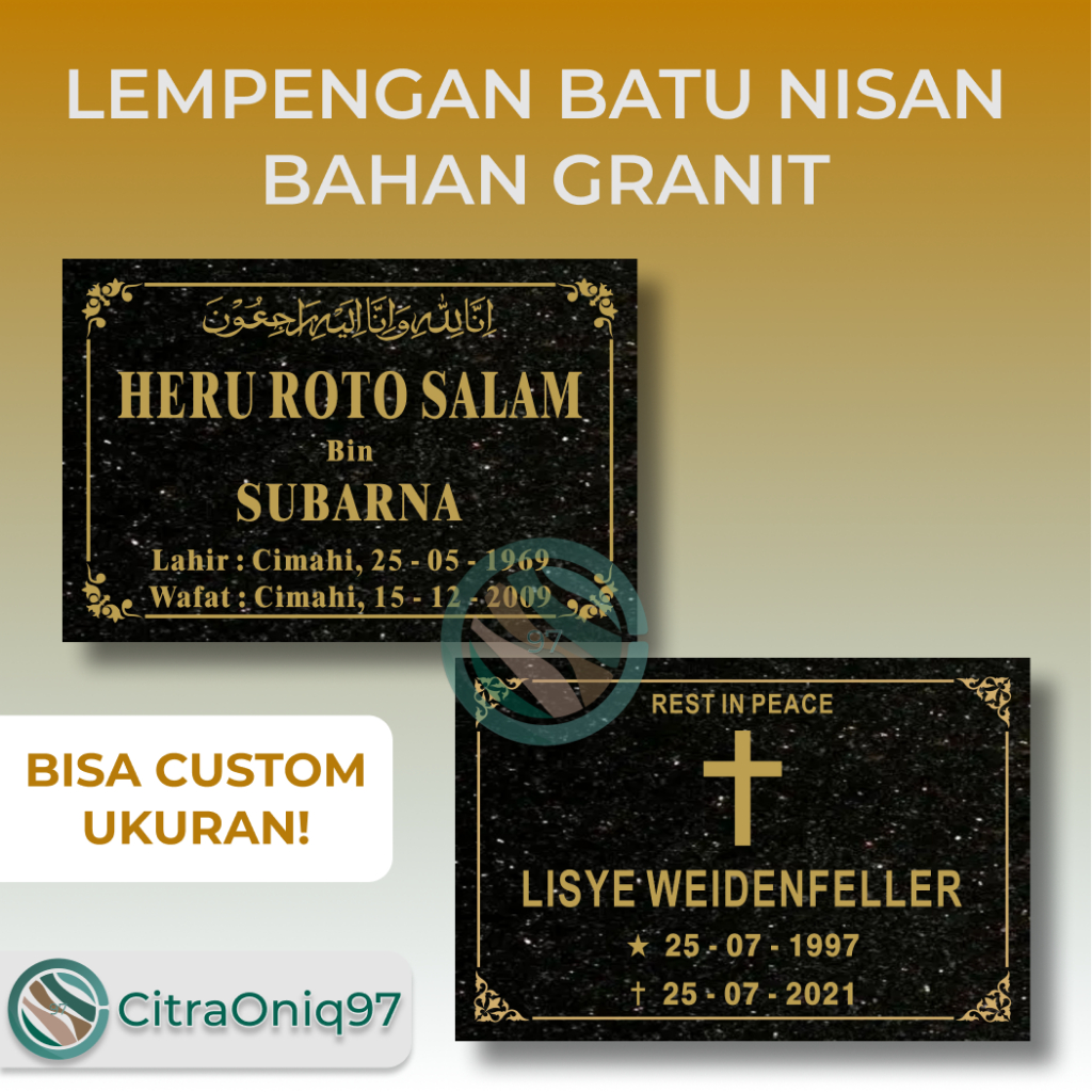 BATU NISAN LEMPENGAN MUSLIM/NON MUSLIM BAHAN GRANIT BLACK GOLD