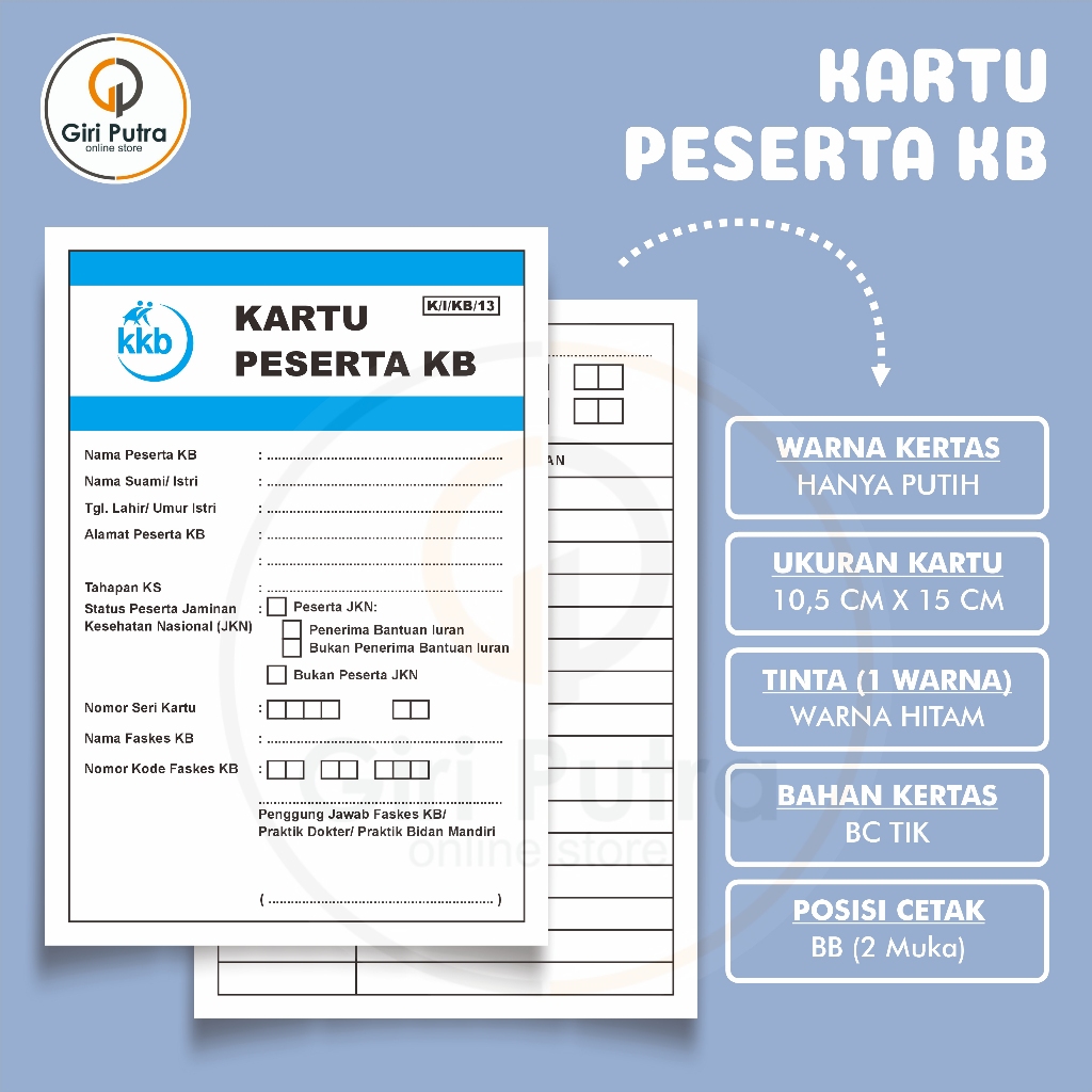 

Rad Kartu Peserta KB / Kartu Keluarga Berencana /Kartu Isi 100 Lembar