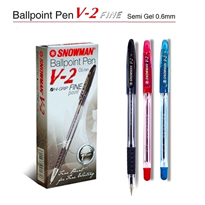 

Pulpen Snowman V2 0.6 mm 1 lusin Boleh Campur 3 warna HI Grip Fine Point Pen Bolpoin Ballpoint