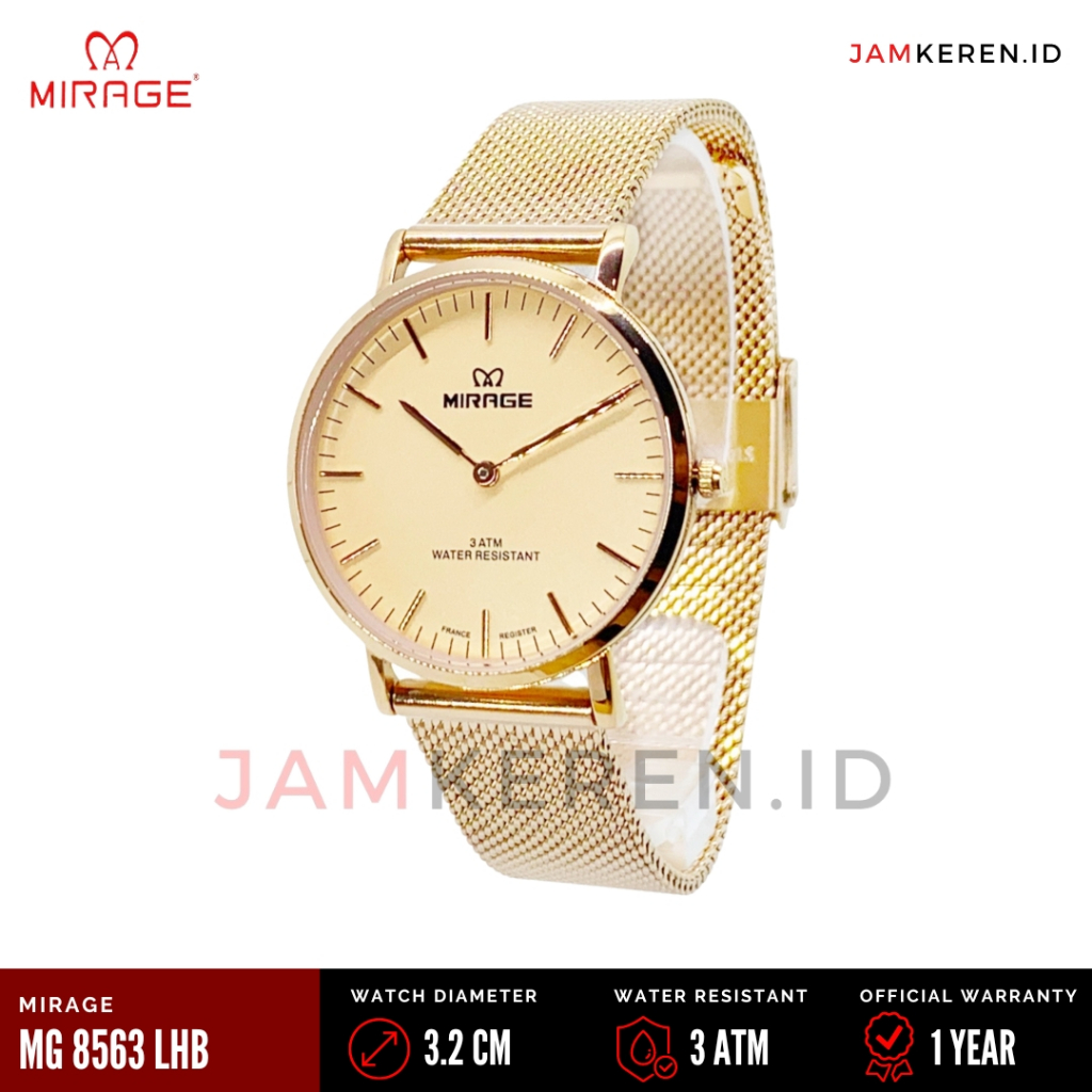 JAMKEREN Mirage 8563L Original Jam Tangan Wanita Tali Rantai Pasir Fashion Garansi Resmi Anti Air