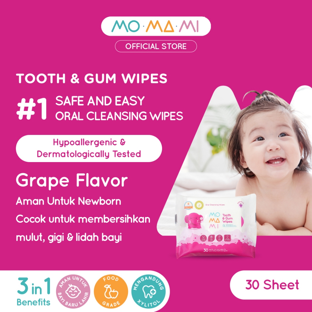 Momami Wet Tissue Tooth & Gum Wipes - Tisu Basah Pembersih Gigi & Gusi Bayi dengan Xylitol Travel Fr
