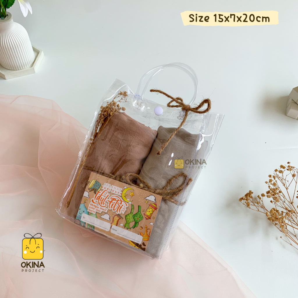 

[PREMIUM - 15x7x20] OKINA Tas Mika Transparan | Tas PVC Bening | Tas Hampers Polos | Goodiebag Hampers | Gift Bag | Souvenir Ulang Tahun