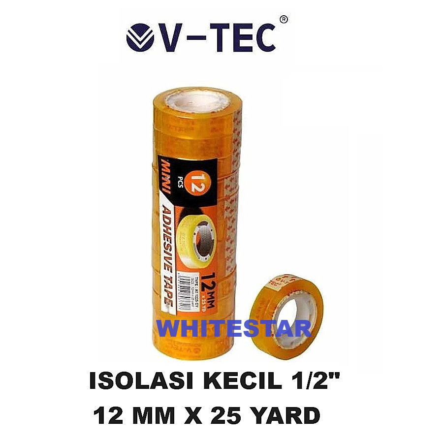 

isolasi / selotip tape kecil v-tec 1/2" - 12 mm x 25 yard solatip