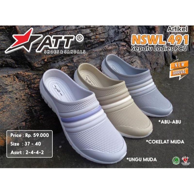 Sepatu karet bustom wanita slop ATT sandal slip on att wanita sendal