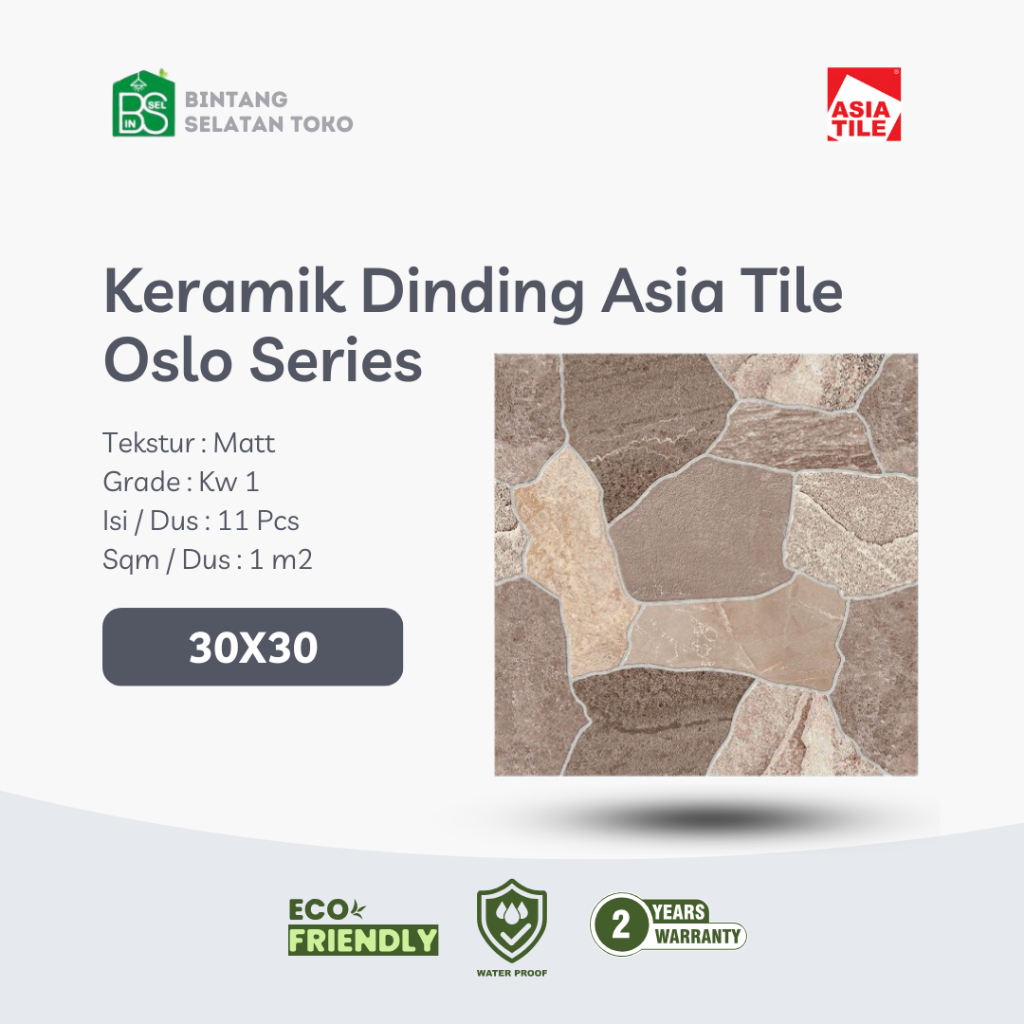 ASIA TILE OSLO Series 30 x 30 MATT KERAMIK LANTAI KERAMIK DINDING - Brown Grey Motif Batu