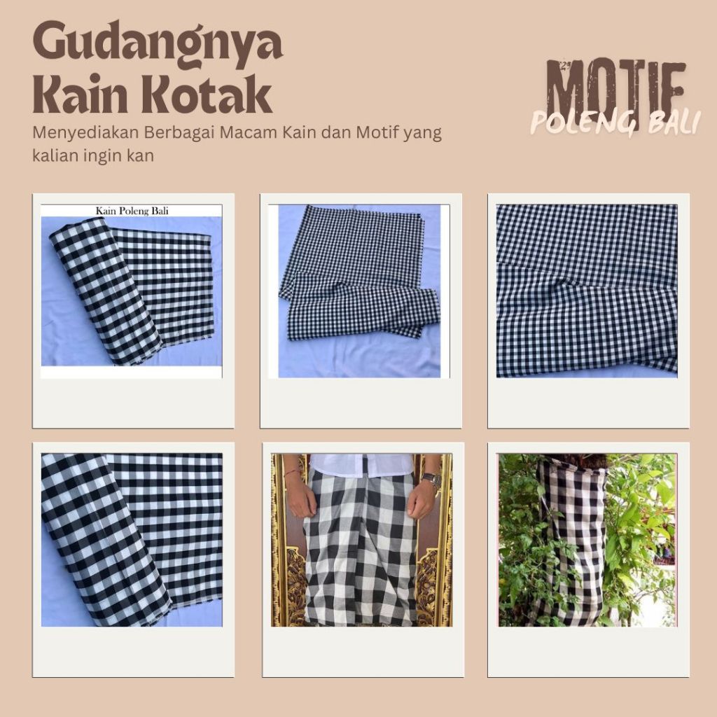 Kain Meteran Kotak Poleng Bali lebar kain 150cm kain kotak hitam putih