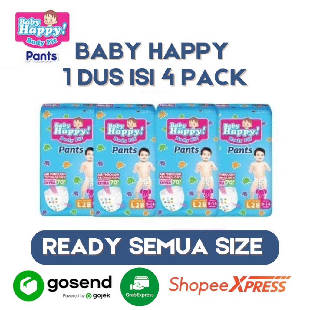 (FREE ONGKIR) PAKET HEMAT 1  DUS - BABY HAPPY PANTS L30/ M34/XL26/XXL24 [1 DUS] / PAMPERS BAYI  1 DU