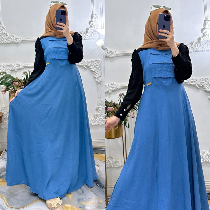 GAMIS TERBARU 2025 ADERA DRESS CRINKLE AIRFLOW KOMBINASI FASHION MUSLIM DRESS SIZE M-L-XL WARNA 9