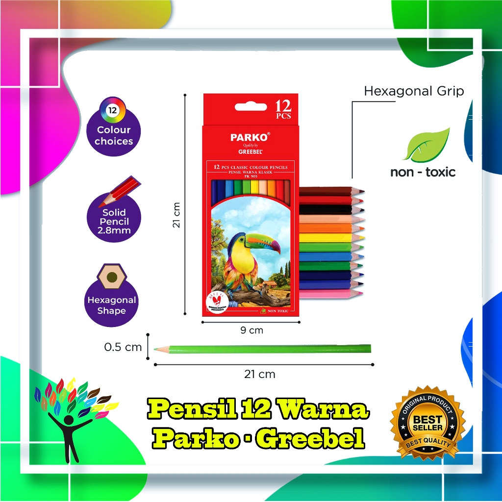 

PARKO Pensil Warna 12 Warna Panjang (PARKO 12C 903E) / Coloring / Pensil warna Aman untuk Anak Mewarnai