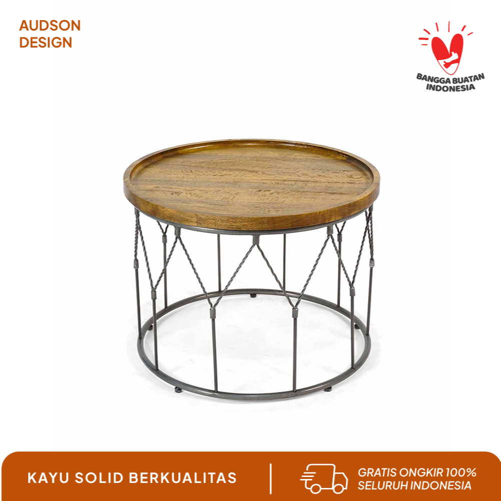 Meja kopi meja tamu bulat Efren Coffee Table kayu solid besi kokoh